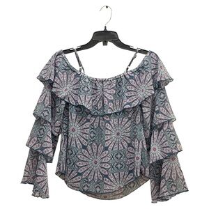 Ella Moss Gray and Blue Ruffled 3/4 Sleeve Blouse